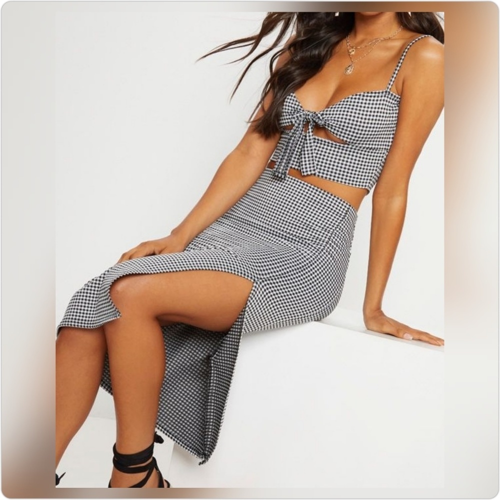 Gingham Split Detail Midi Skirt